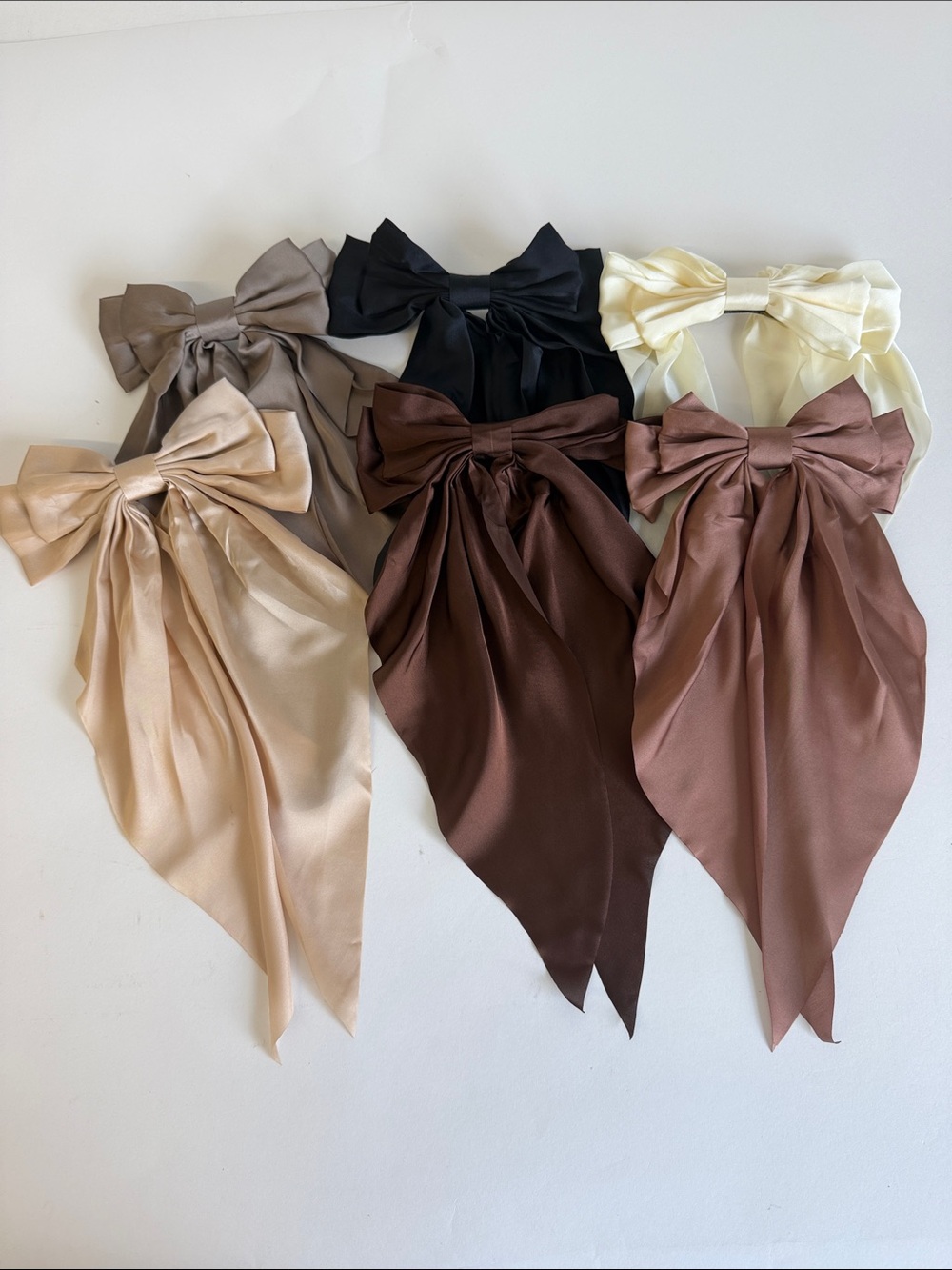 Silky Satin Bow Hair Clips Set - Neutrals